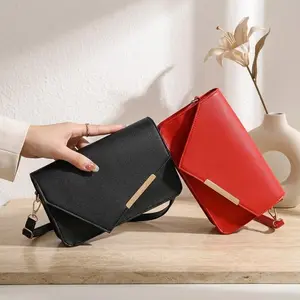 Small Crossbody Bags for Women, Asymmetric Envelope Clutch Purse, Vegan Leather Evening Shoulder Bag with Gold Hardware Party Props