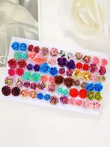 36 Pairs of Resin Flower Rose Earring Set for Women, New Fashionable and Versatile Earrings, Lightweight Earring, Trendy Temperament Jewelry Accessories, Flower Stud Earrings