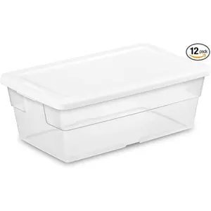Sterilite 12-Pack Stackable Storage Bin with Lid, Clear Plastic Design, 6 Quart