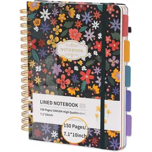 Hardcover Spiral Notebook 7.1"x10" Journal with Removable Divider Tabs, 150 Pages, 5 Subject Notebook, Ideal for Women Work Stationery, Pretty Student Planner, Meetings, Essential Notebooks, Tabbed Notebook, Aesthetic Subject Journal