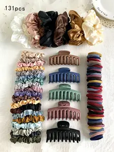 Solid Color Hair Accessories Sets, Simple High Elasticity Durable Strong Pull Hair Ties & Hair Claws, Casual Versatile Hair Accessories for Women & Girls, Hair Elastics, Scrunchies