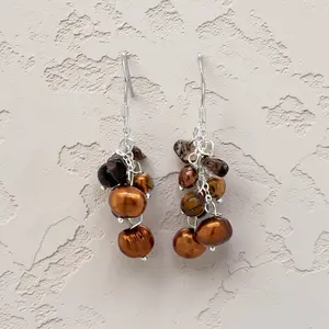 Chocolate Cultured Pearl Drop Earrings in 925 Sterling Silver