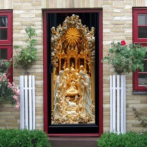 2pcs Christmas Nativity Scene Wall Sticker Religious Christian Decorations with Holy Family Angels and Star of Bethlehem Self Adhesive Removable Mural Decal for Home Living Room Bedroom Door Window Xma