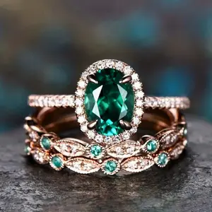 Set of 3 Fashionable Oval Rings for Women - Suitable for Daily Wear, Engagement, Wedding, and Couple Rings - Jewelry Accessories