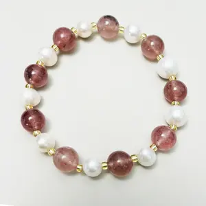 Natural Strawberry Quartz Pearl Bracelet