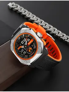 Mecha Wind Dual Display Outdoor Watch, Octagonal Cut Mecha Case, Colorblock Design, Waterproof 50m, Multifunctional