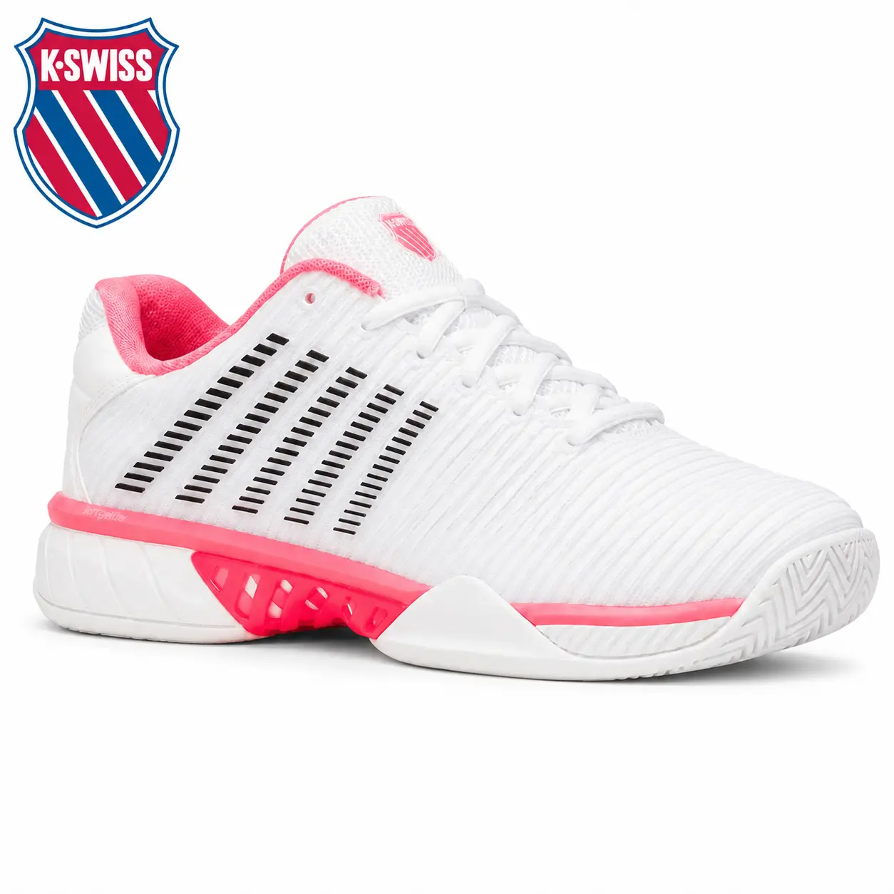 K-Swiss Women's Hypercourt Express 2: White/Neon Pastel Pink/Black Lightweight & Breathable Tennis & Training Shoes
