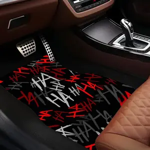 4-Piece 2D flat red and black HA graffiti car floor mats, general-purpose car floor mats, trendy punk car interior decoration, suitable for most cars, SUVs, trucks, 2D flat models