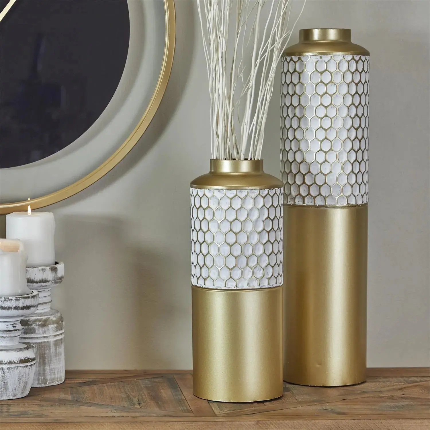 CosmoLiving Gold Honeycomb Vases Set of 2 Decor Ornaments