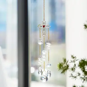 FreeSpirit Crystal Suncatchers, Window Hanging Decor Crystals Suncatcher, Rainbow Prisms for Crystals, Glass Cross Shape Rhinestones Chandelier Wind Chime for Window Decoration