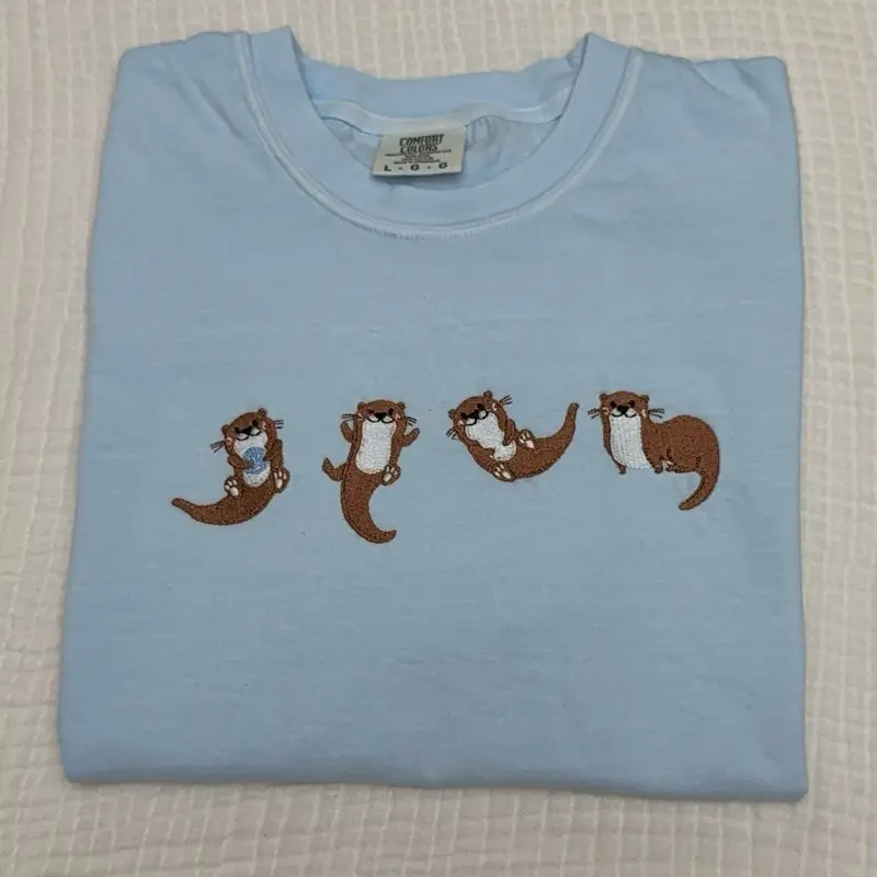 Cute otters embroidered summer spring comfort colors shirt/  comfort colors tee/ otter embroidered shirt