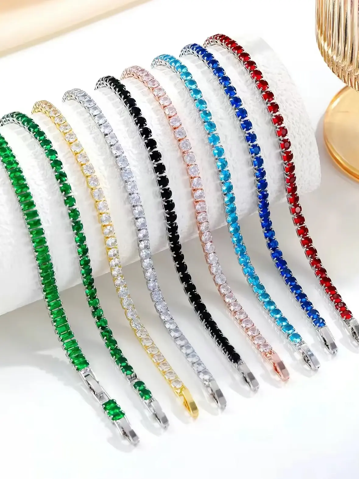 QUEENDO Multi Colors Single Round Stone Tennis adjustable link bracelet, Minimal Classic Wrist Accessory, daily party jewelry gift for Dating Vacation Holiday Matching Outfit Ornaments