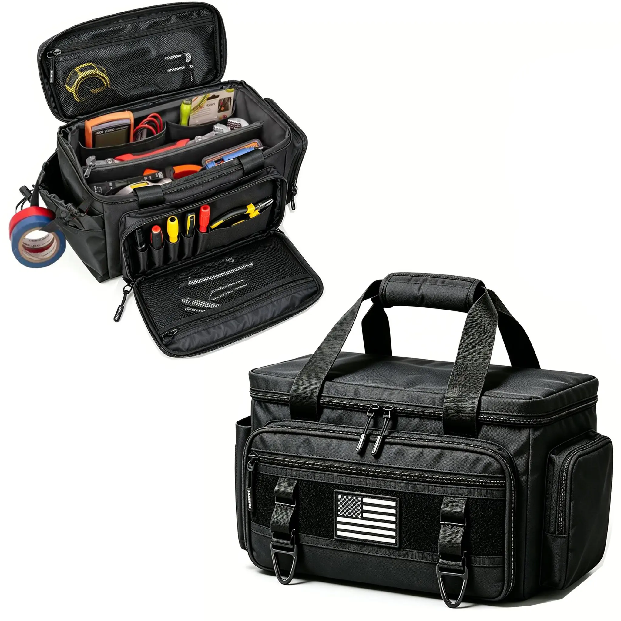 Large Oxford Cloth Tool Bag – Heavy-Duty Zippered Tool Organizer with Wide Opening and Multiple Pockets (Black) – Suitable for Electricians and Carpenters