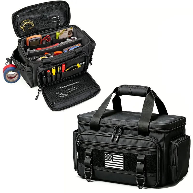 Large Oxford Cloth Tool Bag – Heavy-Duty Zippered Tool Organizer with Wide Opening and Multiple Pockets (Black) – Suitable for Electricians and Carpenters