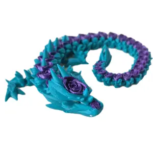 Mini Rose Dragon 12" Teal & Purple Collectible Figurine with Detailed Spikes and Floral Accents