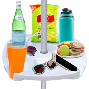 17" Beach Umbrella Table Tray with 4 Cup Holders, 4 Snack Compartments for Beach, Patio, Garden, Swimming Pool 17 Inch, White