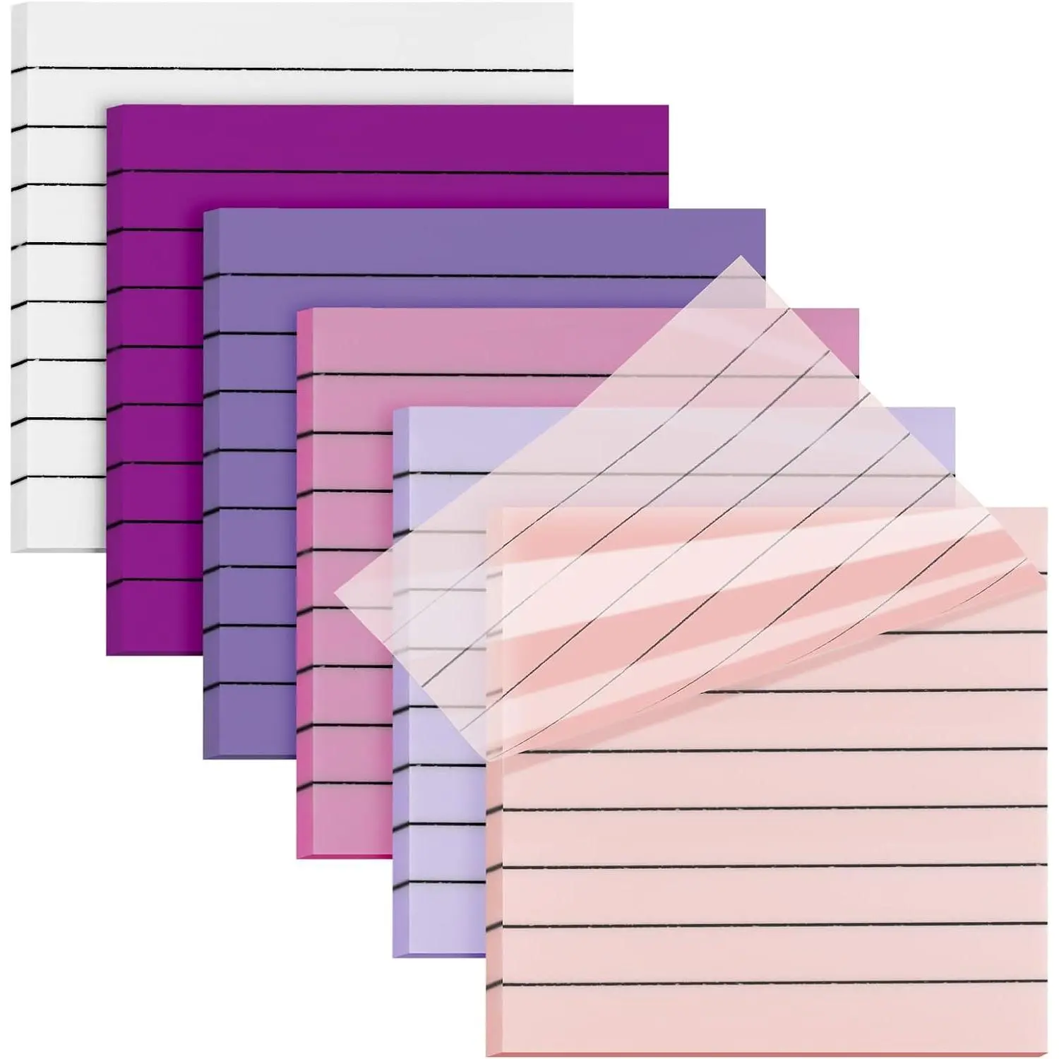 3x3 Inch Transparent Sticky Notes 300 Sheets, Clear Translucent Lined Self-Adhesive Memo Repositionable Reminder Pad for Office, College Students, Planners, Journals, School Supplies (Purple)