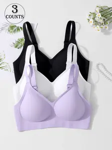 3 pieces / 6 colors, women's seamless Smooth jelly bra, four rows of three hooks, XS - XL sizes, push-up and adjustable sports vest, suitable for daily wear, Everyday, parties, yoga, comfortable, breathable and skin-friendly, women's non-wire bra Basic