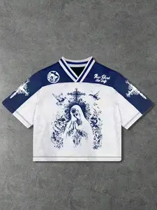 Men's Short Sleeve Shirt with Religious Art Print, Casual Fitted Design, Breathable Mesh Fabric, Perfect for All Seasons