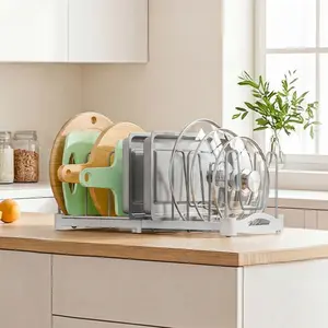 EVERIE Adjustable Baking Sheet & Pan Organizer Rack for Cabinet Space Saving Kitchen Organizer Expandable 12.6"-21.5" Pan Lid Bakeware Cutting Board Storage Stainless Steel 10 Dividers