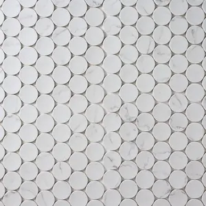 Glam White Statuary Large Penny Round 12x12 Matte Mosaic Tile