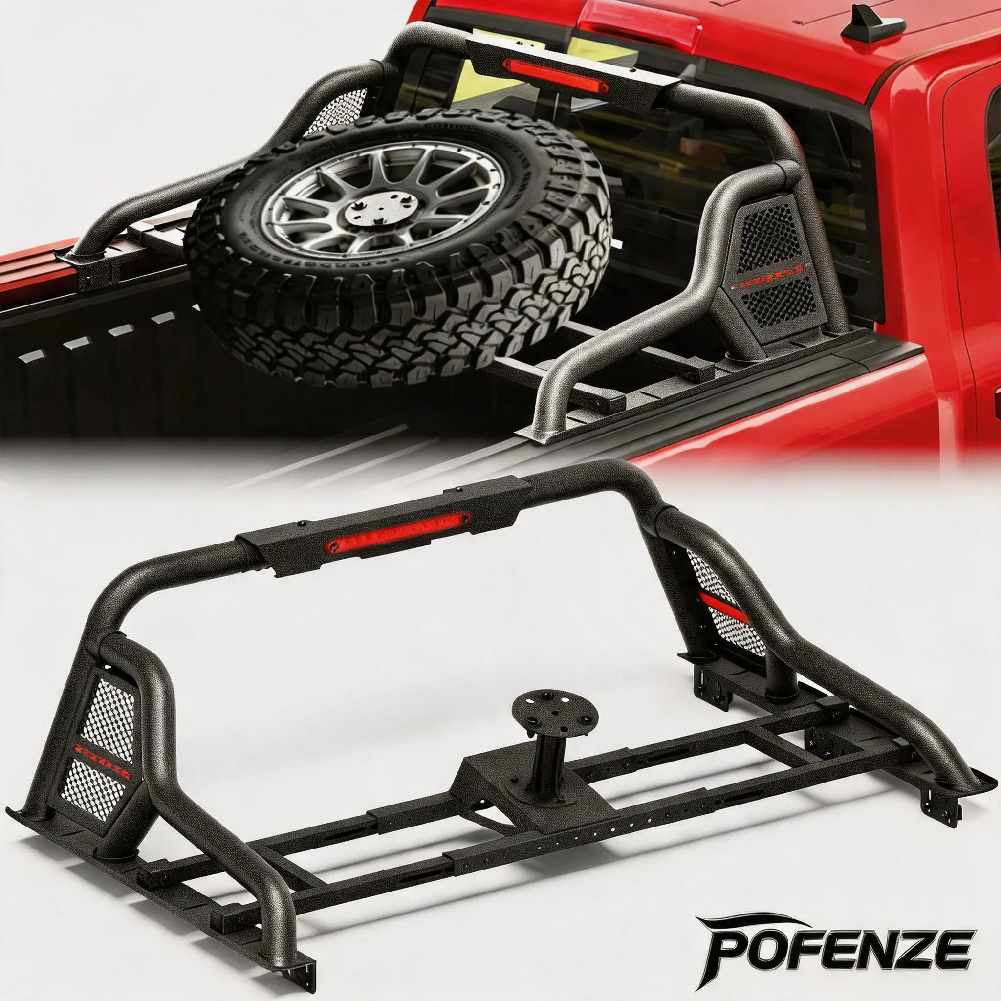 POFENZE-NADIA Heavy-Duty Adjustable Steel Truck Roll Bar Chase Rack, Universal Automotive Accessories & Car Supplies for Full-Size 1500/2500/3500 Vehicles, Bed Cover Compatible with Silverado, Tundra, F-Series Super Duty, Ram, Titan/Titan XD, Sierra