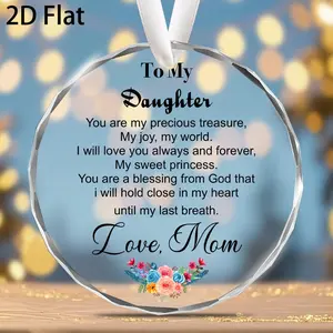 "To My Daughter" 2D Flat Glass Hanging Ornament - Prismatic Cut Decor with Floral Accents, Sentimental Gift from Mom for Birthday, Christmas & Graduation indoor xmas countdown kid friend joke package funny meme gift fun decorative light neighbor lover