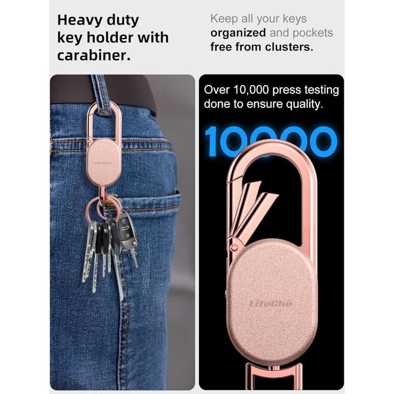 Keychain, Key Finder Built-in Anti-Loss Tracker, Heavy Duty Key Holder, Premium Stainless Steel Keychain Carabiner For Car Keys with GPS Global Locator Tracking Waterproof (Rose Gold)