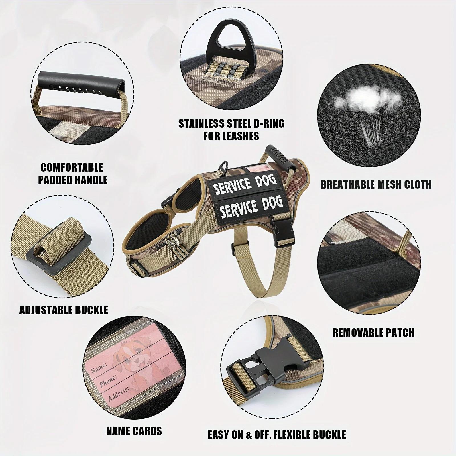 USLOCAL Tactical Service Dog Harness with Control Handle No Pulling Adjustable Reflective Pet Vest Harness Easy Walking Training