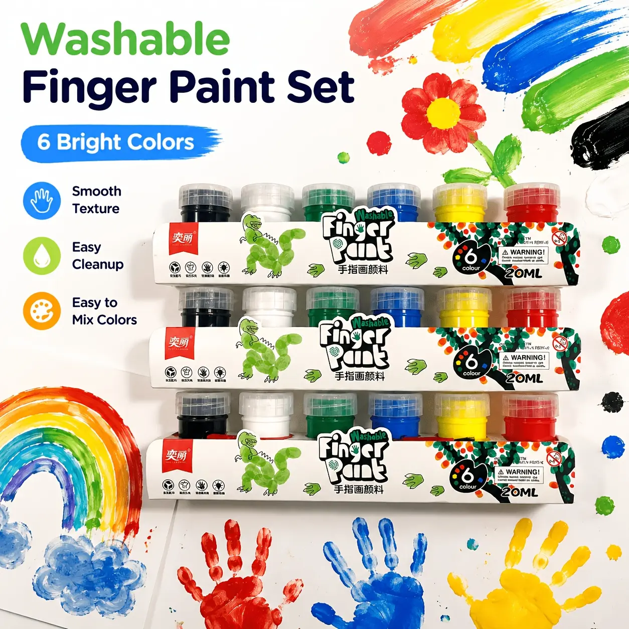 Washable Kids Finger Paint Set - Smooth, Mixable Non-Toxic Pigments for Toddlers, Easy-Clean Creative Art Supplies, Classroom & Homeschool Stationery, Artistic Back to School Craft Favor