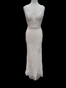 White Sequin Belt Dress