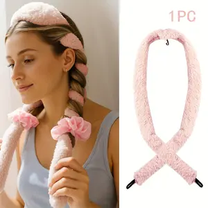 Plush Heatless Hair Curler Ribbon with Elastic Band Overnight No Heat Waves for Women Voluminous Curls Soft Texture Sensitive Scalp Friendly All Hair Types Brown Beige Blonde Pink Sleep Styling Tool Damage Free Beauty Gadget 2026