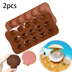 2pcs Silicone Sea Shell Mold Baking Mold Ice Tray, Suitable For Chocolate, Soap, Candles, Madeline, Gummy Birthday Cake Decoration, And Jelly 15 Cavity Bakeware