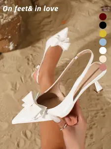 2026 Summer Women's Patent Leather Pointed Toe Slingback Heels, Bow Detail Kitten Heel Pumps with Elastic Strap, 7 Colors Elegant Wedding Party Date Office Shoes Comfortable elegant women shoes, suitable for wedding, party, dating, commuting and outdoor w