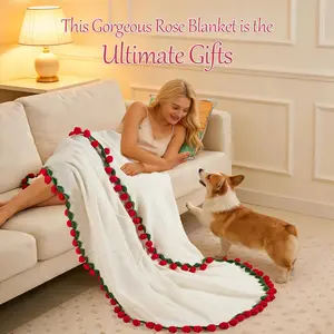 BUY HAPPY 99 Roses Bouquet Blanket, Soft Cozy Air Conditioner Throw, Portable for Beach Picnic Camping, Perfect Romantic Valentine Gift for Her