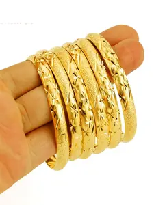 Women's 6-Piece Dubai Style Gold-Plated Starry Sky Bracelet Set, Vintage Floral Carved Copper Cuff, Daily Wear Jewelry