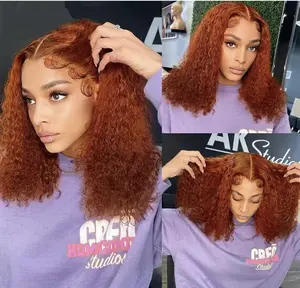 350 Orange Ginger Deep Wave Bob Wig Human Hair Wear and Go Glueless 13x4 HD Ginger Orange Lace Front Wigs Human Hair Pre Plucked Short Curly Bob Wigs for Black Women