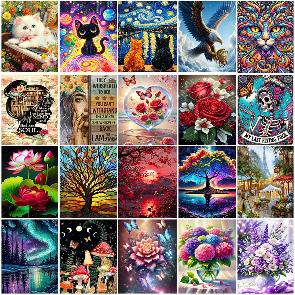5D Diamond Painting Art Animal Scenery Flowers Full Round Diamond Art Kit Adult Mosaic Inlay Craft Kit for Home Wall Decoration 30x40 cm/11.81x15.75 inches Home Wall Decor
