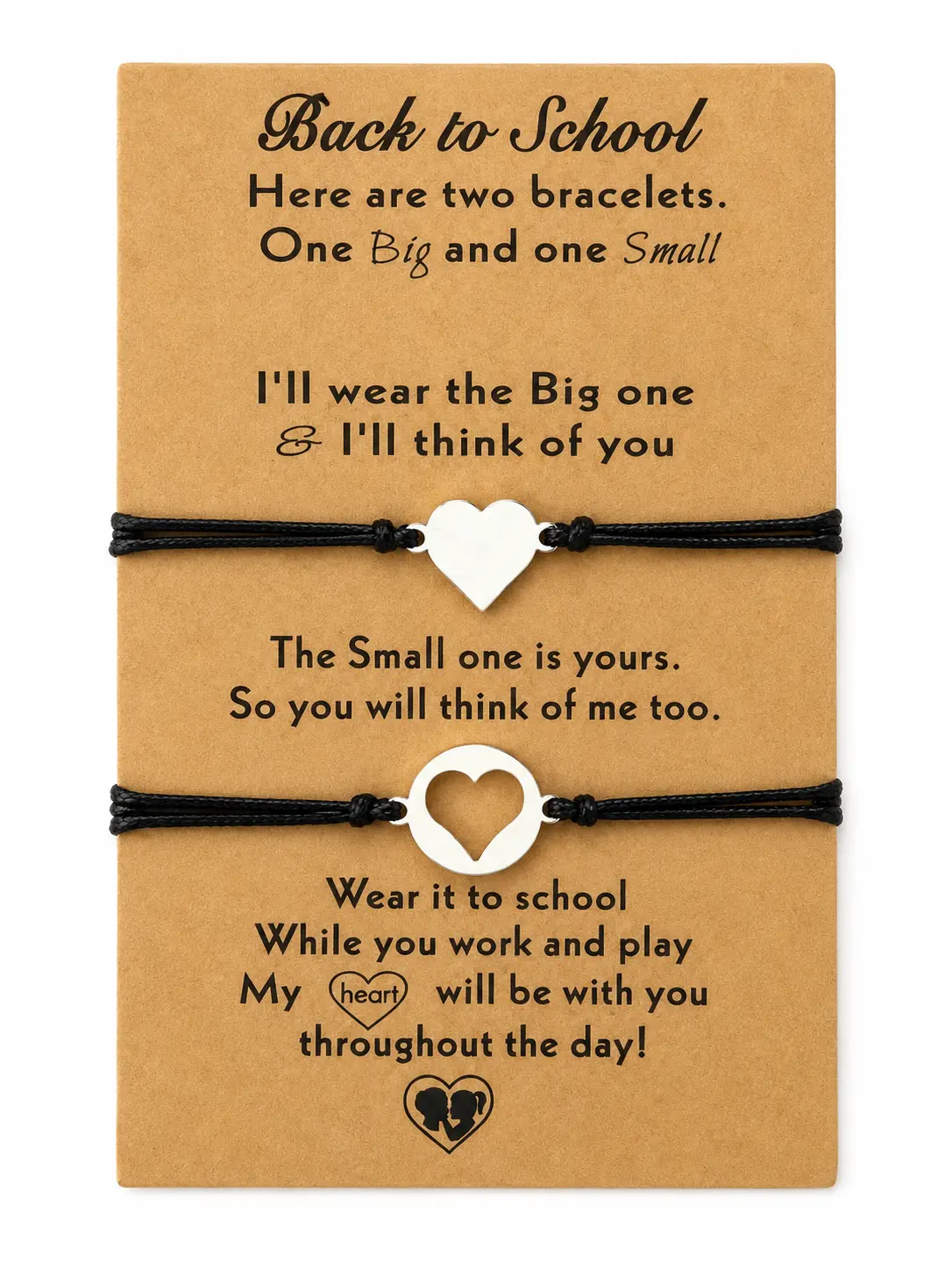 Back to School Gift Bracelet Mother Daughter Matching Heart Wish Bracelets Set for 2, First Day of School, Mother Daughter Gift Bracelet