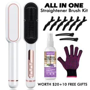 Hair Straightener Brush - Upgraded Ionic Plus Straightening Brush | Flat Iron for Thick Curly Hair Comfort Hair Styling Tools  Lavender Traditional