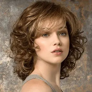 Women's Synthetic Full Machine Wig, Female Short Curly Hair with Side Bangs, Natural Full Head Coverage