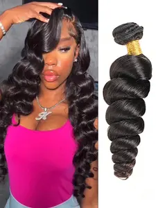 Loose Wave Bundles Human Hair Extension Remy Hair Natural Black Double Weft Anti-Frizz Non-Shedding for Women Increase Hair Volume Suitable for Everyday Use
