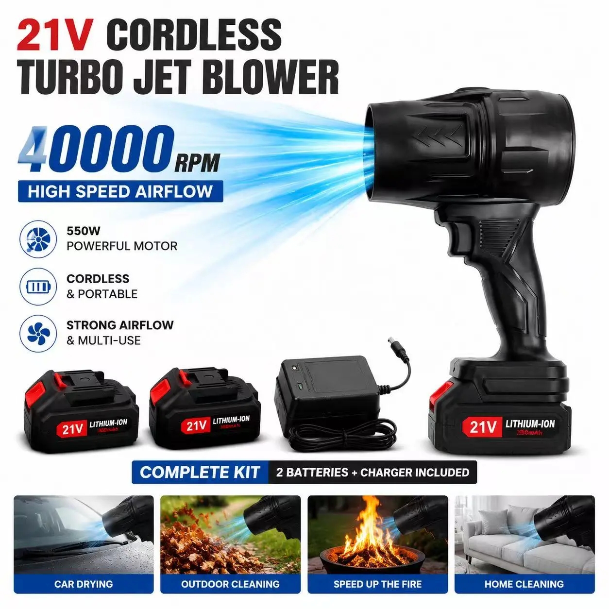 Turbo Jet Blower,Leaf Blower, Violent Turbo Fan, Pure Copper Motor,Car Drying After Wash, Handheld Snow Blower,Cordless Turbo Power Air Duster,Home Improve,Garden Mainte