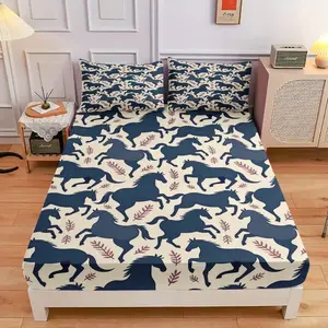 3-Piece Comfortable Horse Pattern Background Bed Hat Set, High-Definition Digital Printing, Soft And Breathable, 100% Polyester Fiber, Perfect Gift For All Seasons, Suitable For Family And Friends. Clearance Sale