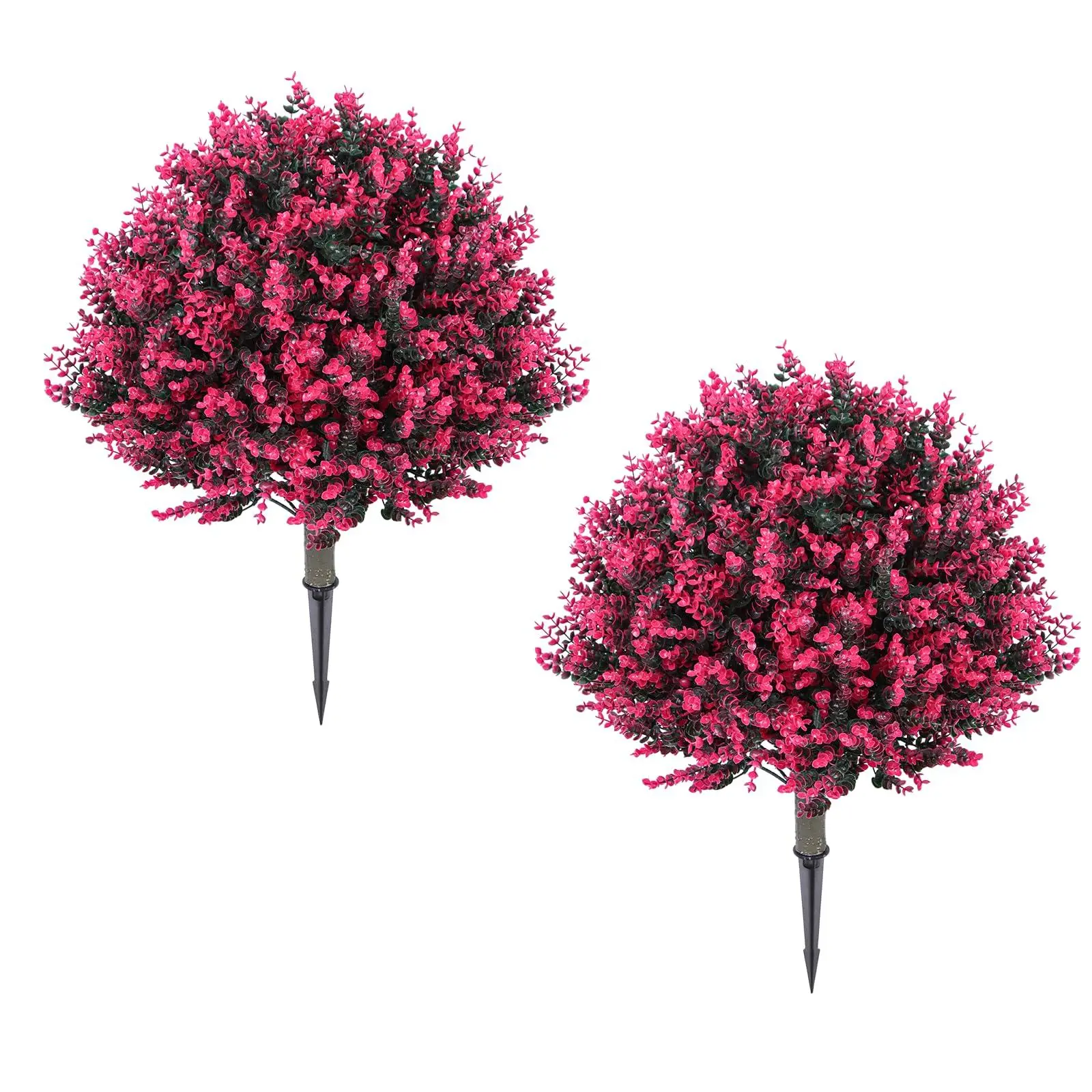 Gaomon 24" Long-Lasting UV-Resistant Plastic Artificial Topiary Ball Trees - Fake Eucalyptus & Boxwood Shrubs Decor with Ground Spike, 15.7" Foliage Ball, 17.3" Leaves, 23.6" Tall Artificial Flower Set for Outdoors Gardens, Balcony