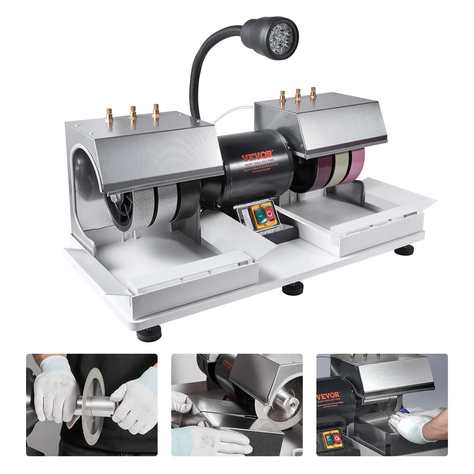 【summerfinds】VEVOR Cabbing Machine, 6" 1/4HP 1800rpm Efficient, Lapidary Rock Grinder Polisher With Lamp & Water Pump, Gem Faceting Machine, Rock Grinding Machine for Gem Jade Stone, Create Cabochons for Necklaces