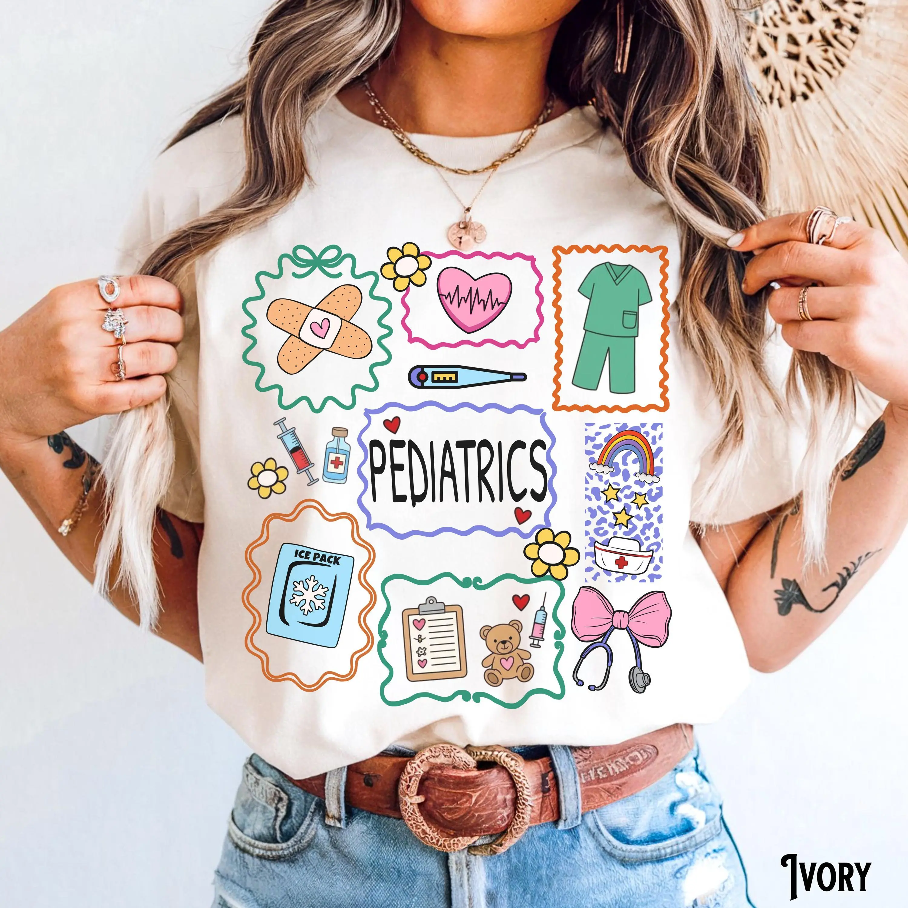 Pediatrics Shirt, PEDS Nurse Tee, Whimsical Frames RN T-shirt,  Coquette, Pediatric Doctor,  PICU Tee, Gift Top Womenswear