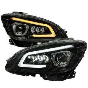 2008-2011 W204 C-Class Switchback Sequential Full LED Projector Headlights (Matte Black Housing/Smoke Lens)