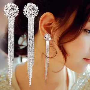 Luxurious Tassel Bridal Earrings With Dazzling Zirconia And Full Water Drill