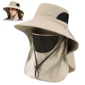 Outdoor Sun Hat with Wide Brim Face Cover & Neck Flap, UV Protection Breathable Quick Dry Water-Resistant Bucket Cap for Safari Camping Fishing, Ideal Father's Day Gift